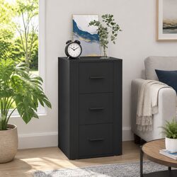 Engineered Wood Black Sideboard Cabinet with 3 Drawers