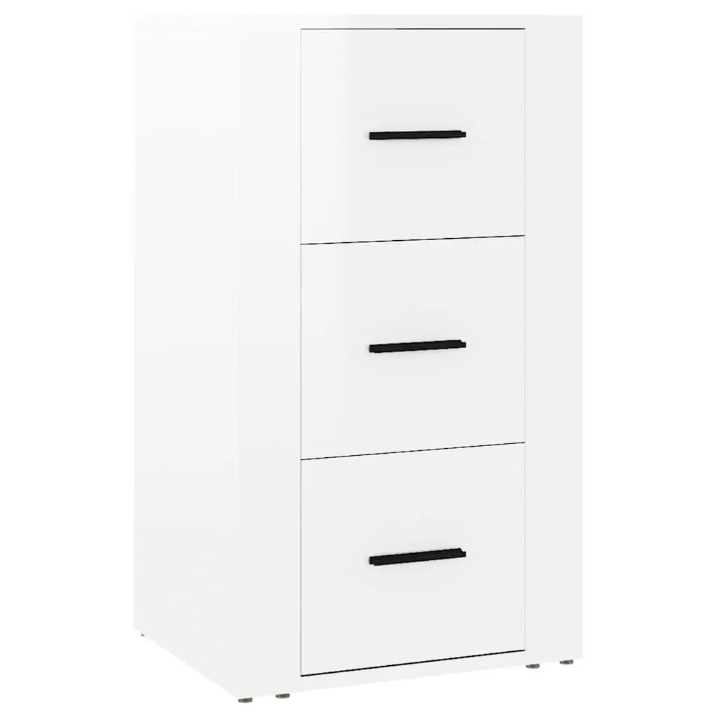 Sideboard Cabinet High Gloss White 40x33x70cm Engineered Wood Storage with 3 Drawers