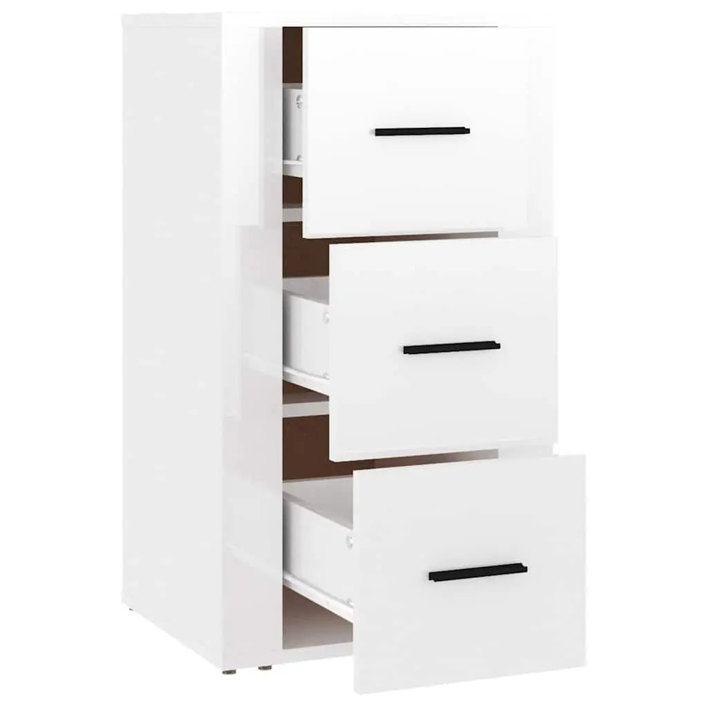 Sideboard Cabinet High Gloss White 40x33x70cm Engineered Wood Storage with 3 Drawers