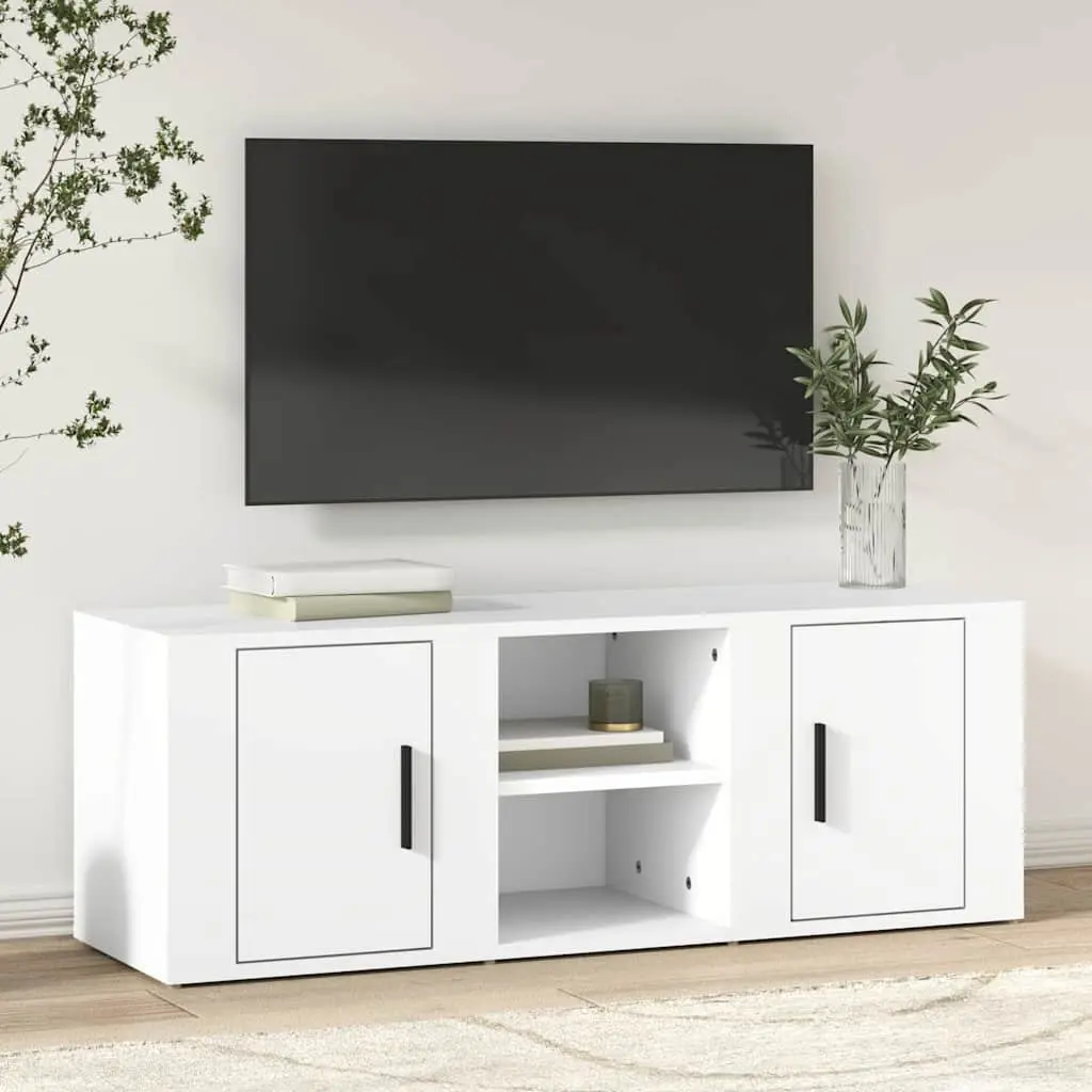 TV Cabinet Storage Media Unit White 100x31.5x35 cm with Doors and Compartments