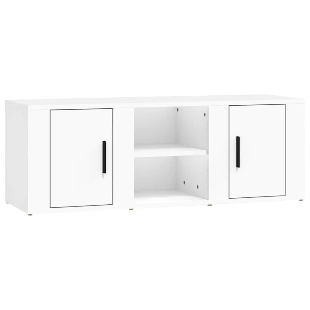TV Cabinet Storage Media Unit White 100x31.5x35 cm with Doors and Compartments