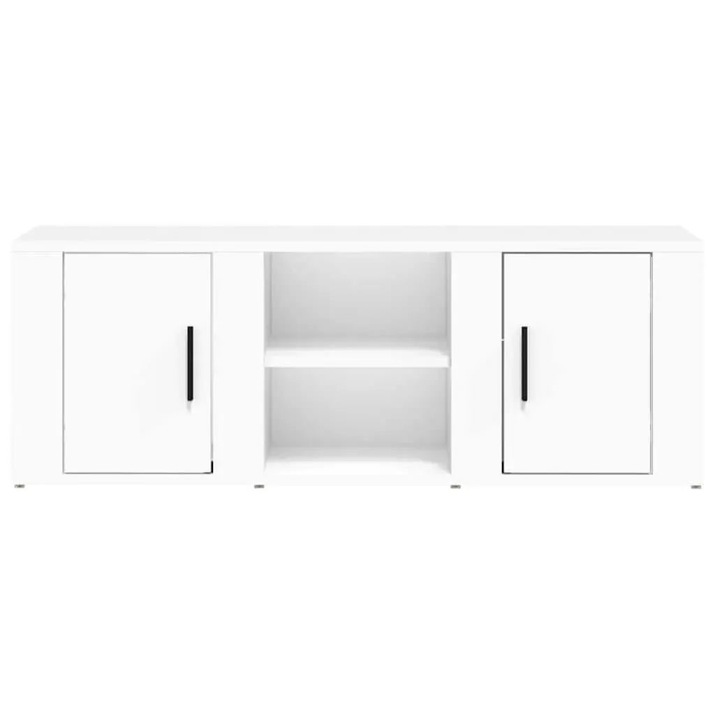 TV Cabinet Storage Media Unit White 100x31.5x35 cm with Doors and Compartments