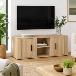 Engineered Wood TV Cabinet with 4 Storage Compartments