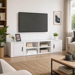 White TV Cabinets 2 pcs with Storage and Dust Protection