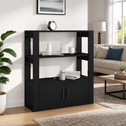 Black Sideboard Storage Cabinet with Engineered Wood Construction