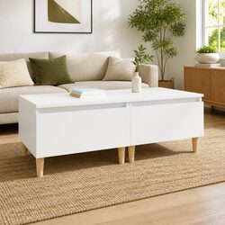 2 Piece White Engineered Wood Side Tables with Drawer