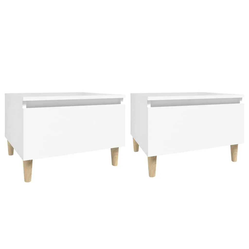 End Table 2 Piece White Engineered Wood Side Tables with Drawer Storage
