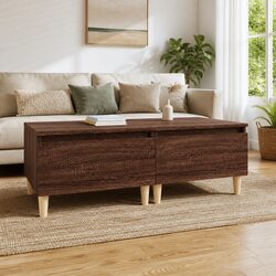 Brown Oak Side Tables Set of 2 with Drawer Storage