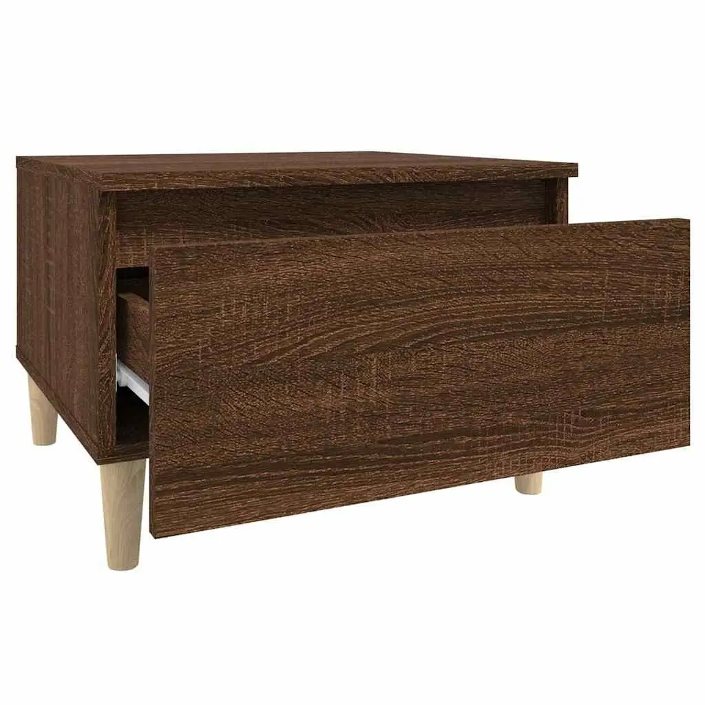 Scandinavian Side Tables with Drawer Storage Brown Oak Set of 2 50x46x35cm