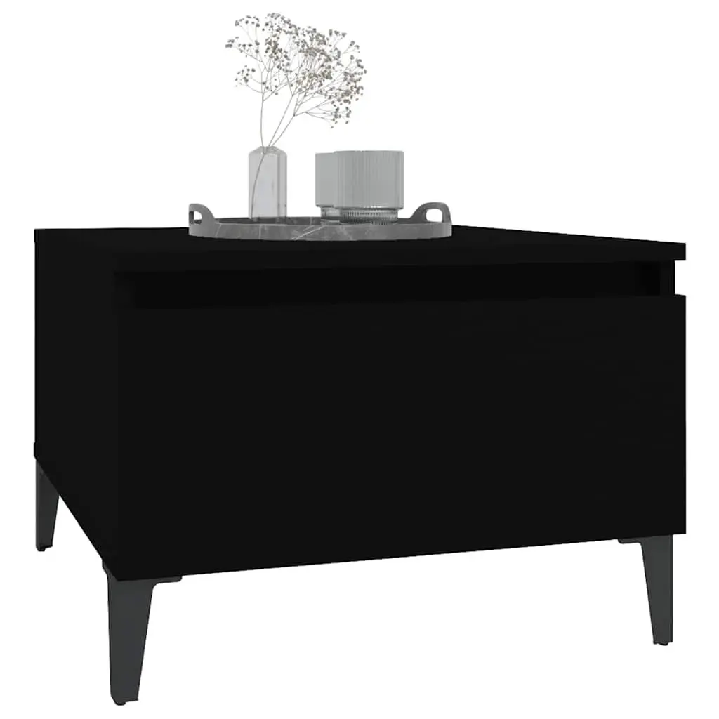 End Table Storage Drawer Engineered Wood Black Metal Feet 50 x 46 x 35 cm
