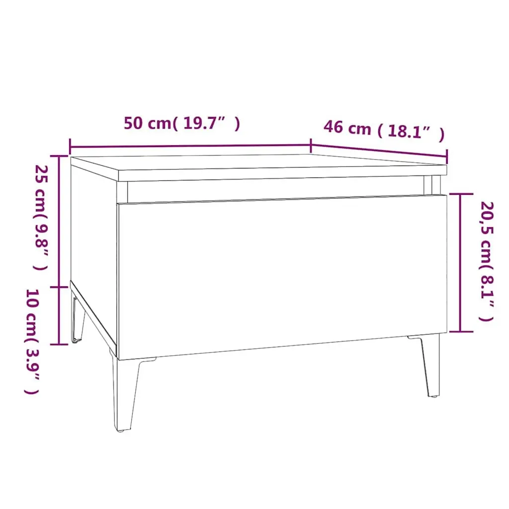 End Table Storage Drawer Engineered Wood Black Metal Feet 50 x 46 x 35 cm