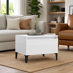 White High Gloss End Table with Drawer and Metal Feet