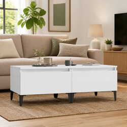 Set of 2 End Tables with Drawer Storage in High Gloss White