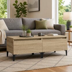 Set of 2 Engineered Wood Side Tables with Drawers - Brown