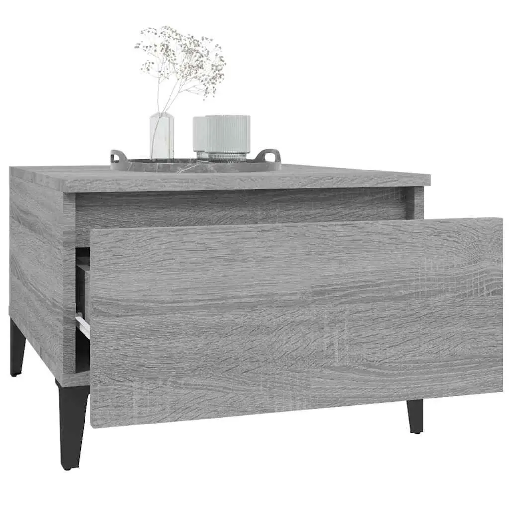 Set of 2 Accent Side Tables Grey Engineered Wood with Drawer Storage 50x46x35cm