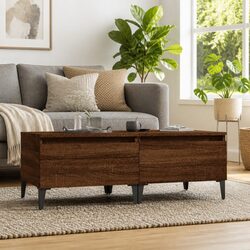 Set of 2 Industrial Side Tables in Brown Oak