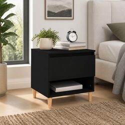 Black Engineered Wood Nightstand with Storage