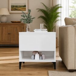 White End Table with Storage Drawer and Metal Feet