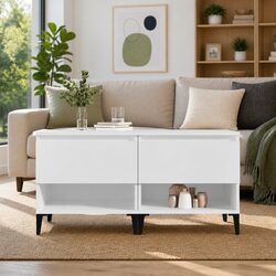 Set of 2 White Engineered Wood Side Tables with Drawer