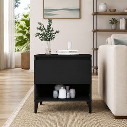 Engineered Wood Side Table with Drawer in Black