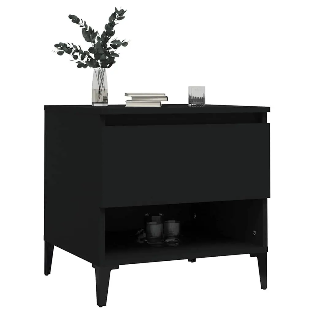 Side Table Engineered Wood with Drawer Storage Compartment 50cm Black