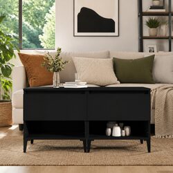 2-Piece Black Side Table Set with Storage Drawer