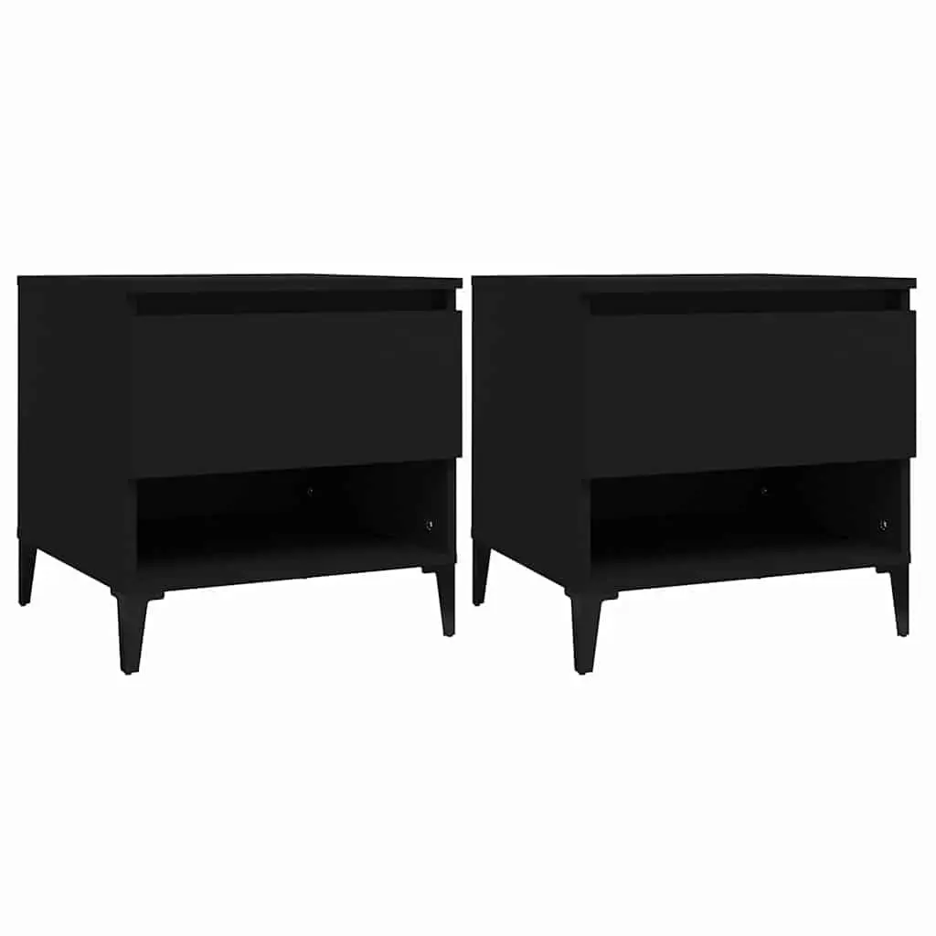 End Tables Storage Drawer Compartment 50 cm Black 2 Piece
