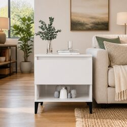 Compact White High Gloss End Table with Storage Features