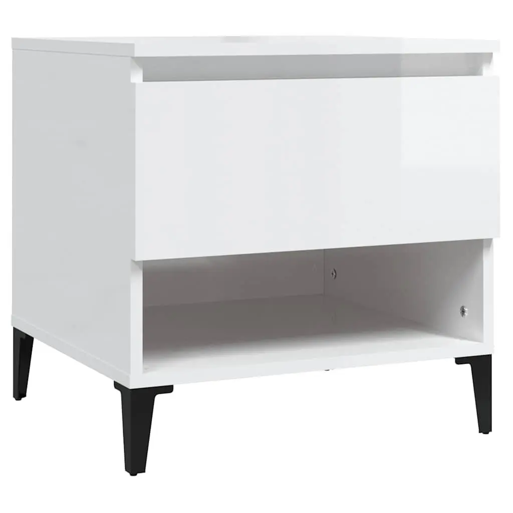 End Table White High Gloss Storage Drawer Compartment Living Room
