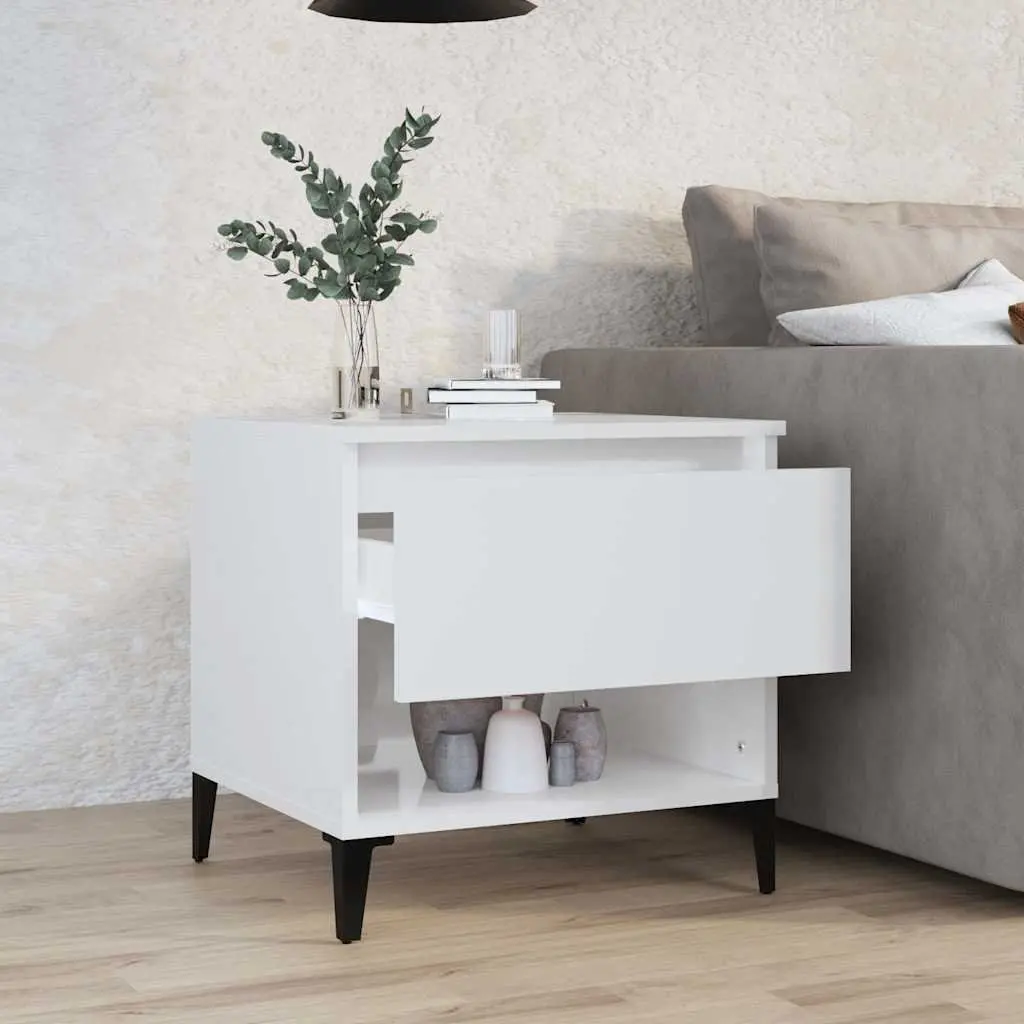 End Table White High Gloss Storage Drawer Compartment Living Room