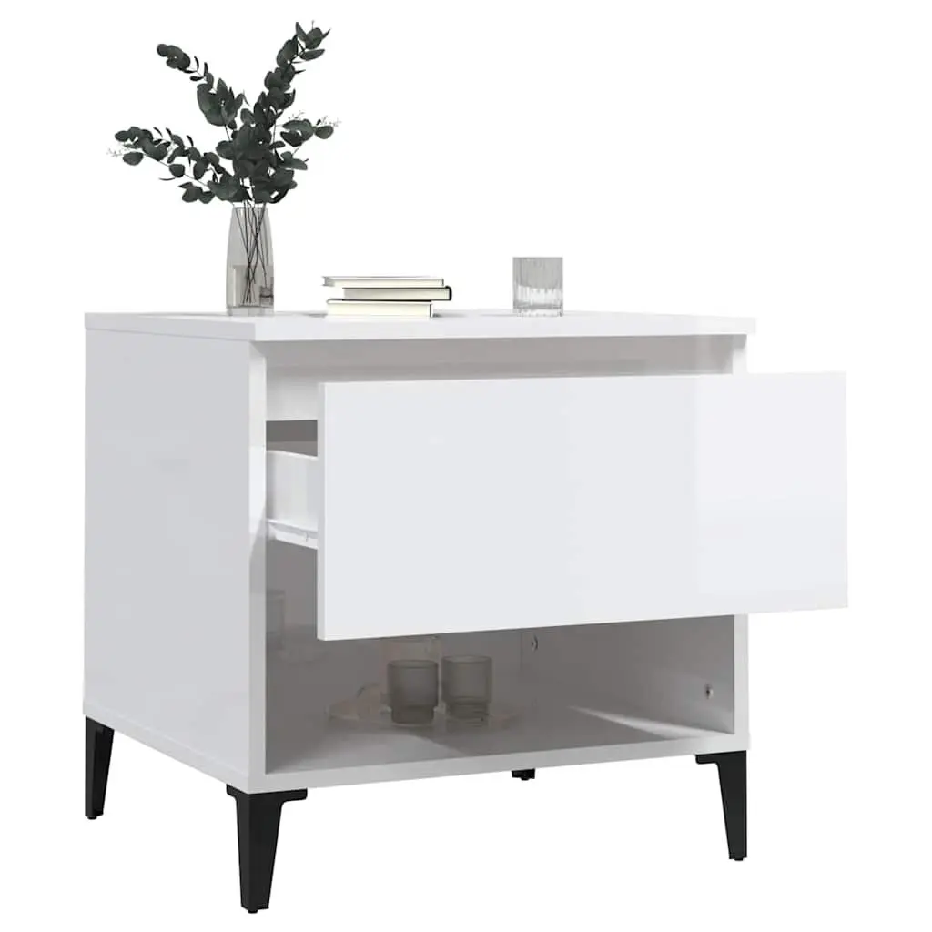 End Table White High Gloss Storage Drawer Compartment Living Room