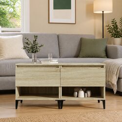 Set of 2 Side Tables - Brown Engineered Wood with Drawers