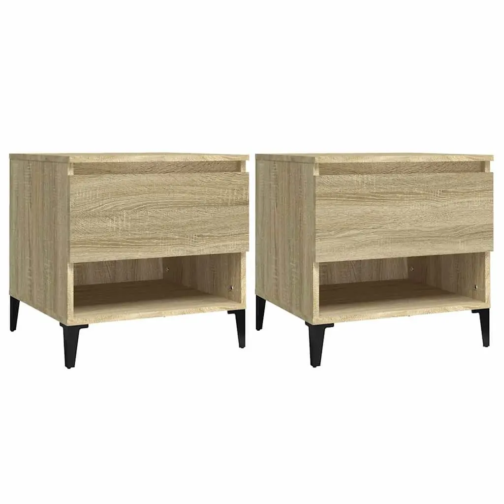 End Tables 2 pcs Brown Engineered Wood Side Tables with Drawer Storage