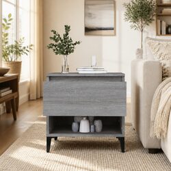 Industrial Grey Side Table with Drawer and Compartment