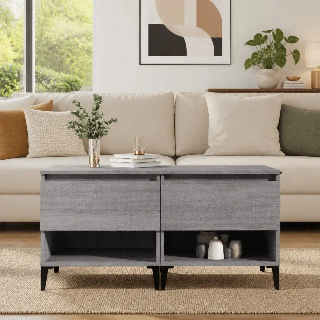 End Tables Storage Compartment 50 x 46 x 50 cm Grey 2 pcs Industrial Style