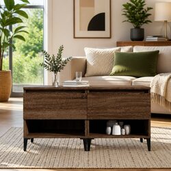 Contemporary Brown Oak Side Tables with Storage - Set of 2