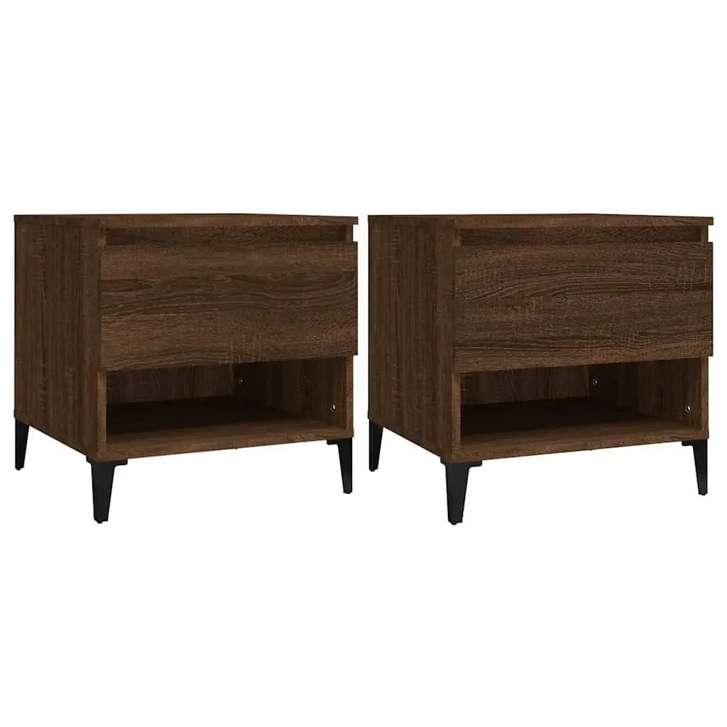 Side Tables Convenience Feature 50 x 46 x 50 cm Brown Oak Engineered Wood with Drawer Storage 2 pcs