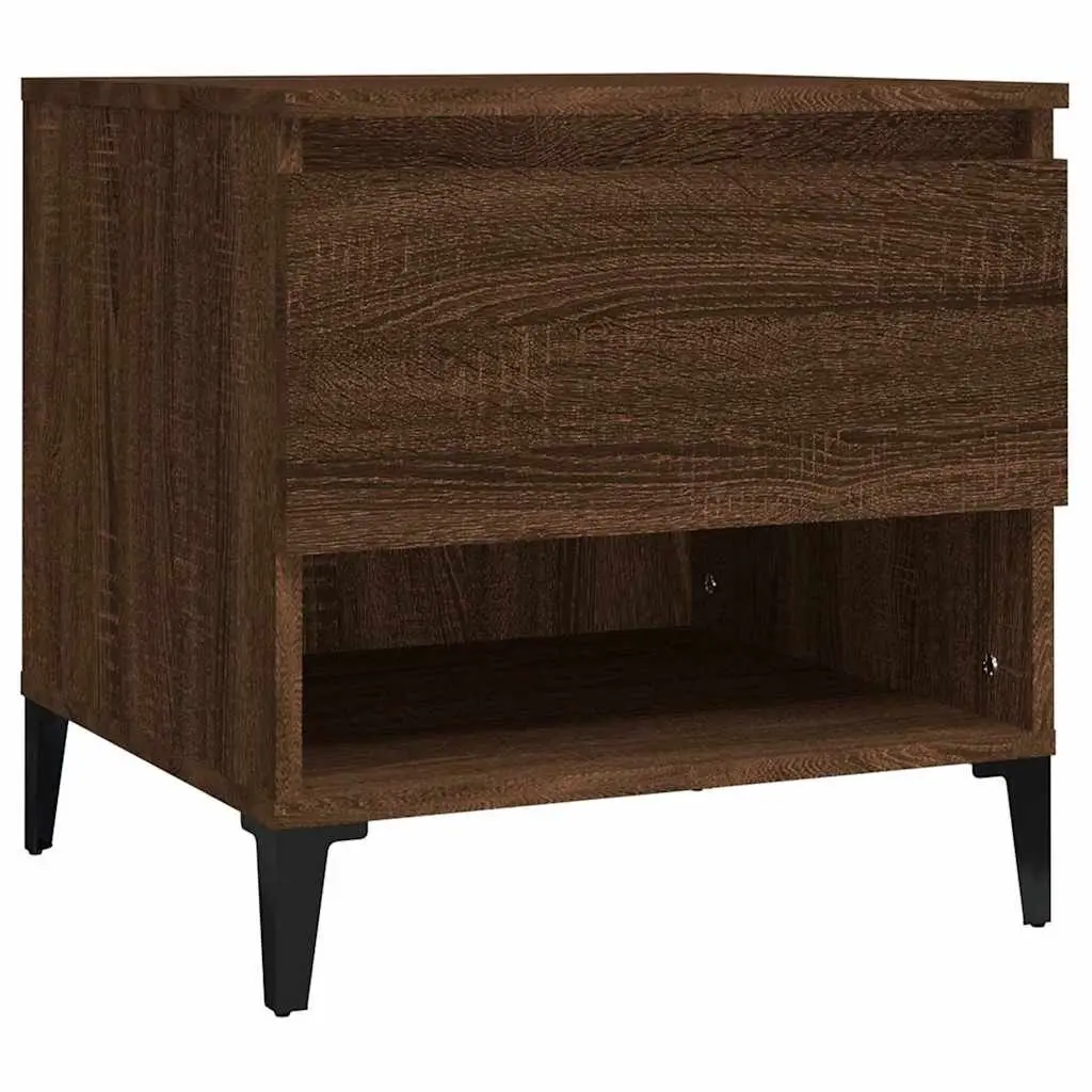 Side Tables Convenience Feature 50 x 46 x 50 cm Brown Oak Engineered Wood with Drawer Storage 2 pcs