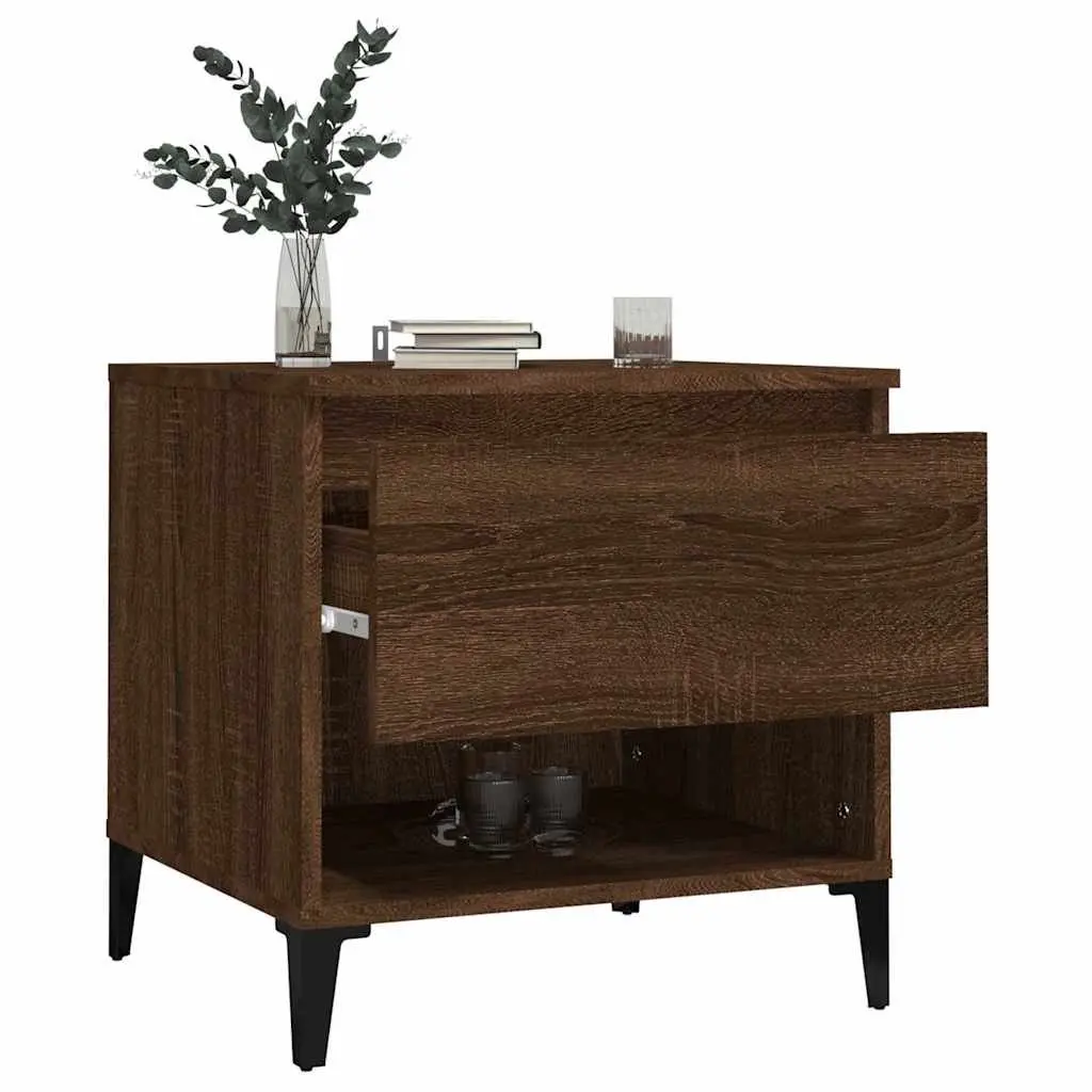 Side Tables Convenience Feature 50 x 46 x 50 cm Brown Oak Engineered Wood with Drawer Storage 2 pcs