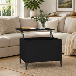 Lift-Top Coffee Table Black Engineered Wood with Storage