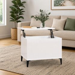 White Coffee Table with Lift-Top Storage, 60x44.5x45 cm