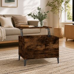 Smoked Oak Brown Lift-Top Coffee Table with Storage