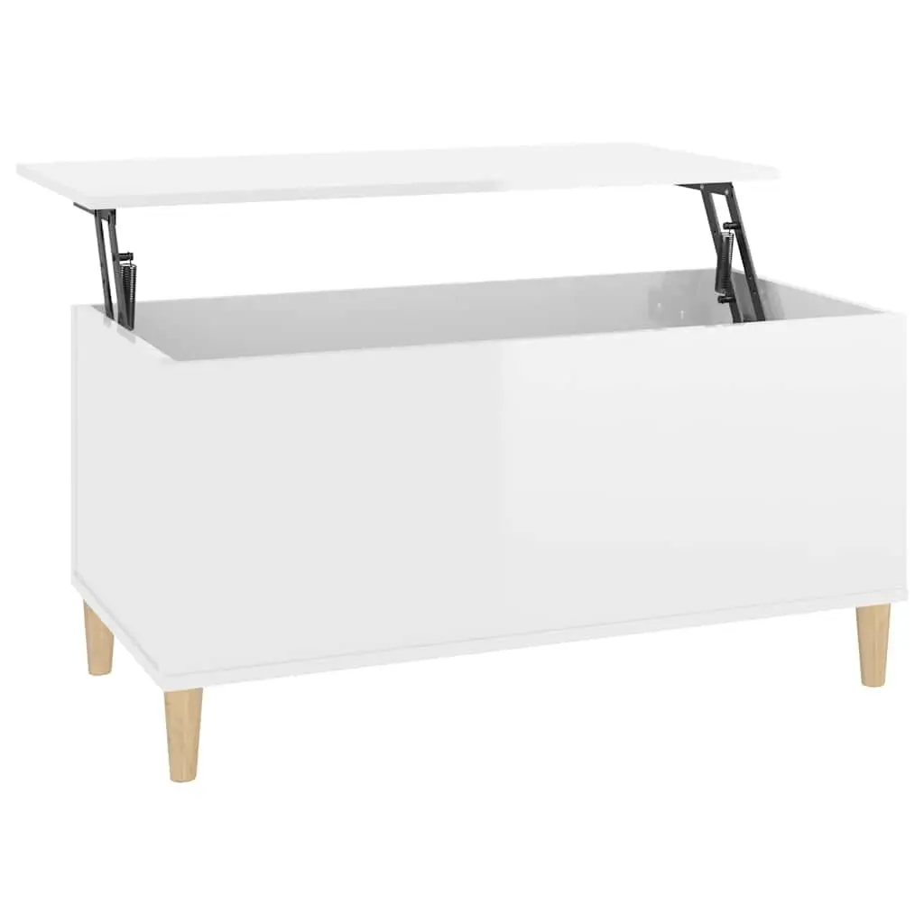Coffee Table Lift Top White High Gloss 90x44.5x45cm Hidden Storage Compartment