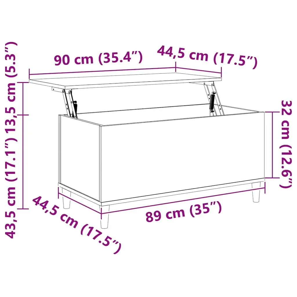Coffee Table Lift Top White High Gloss 90x44.5x45cm Hidden Storage Compartment