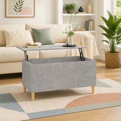 Engineered Wood Grey Coffee Table with Lift-Top Design