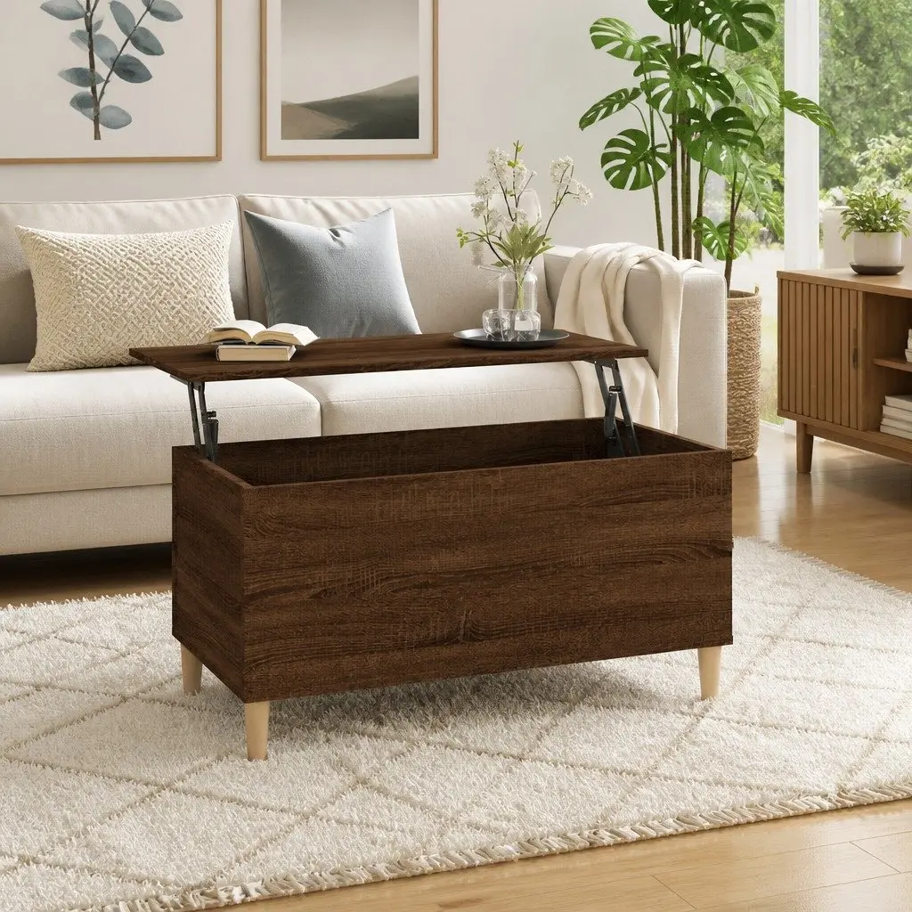 Lift-Top Coffee Table Engineered Wood Storage Brown Oak 90x44.5x45cm