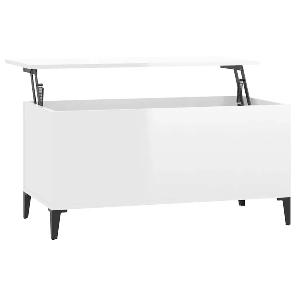 Lift Top Coffee Table White High Gloss 90x44.5x45cm with Storage Compartment
