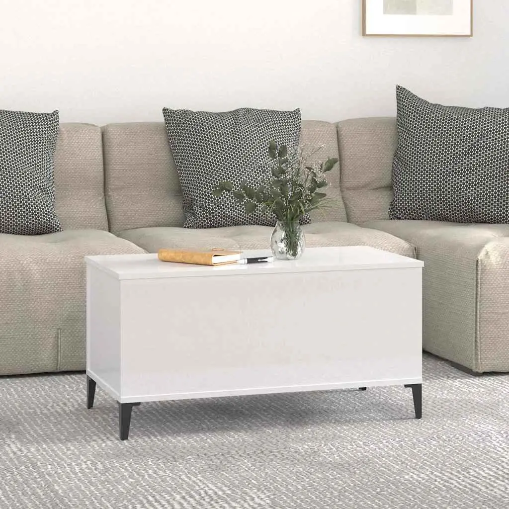 Lift Top Coffee Table White High Gloss 90x44.5x45cm with Storage Compartment