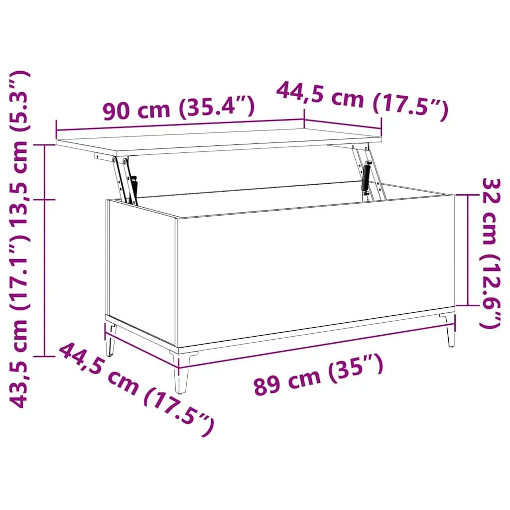 Lift Top Coffee Table White High Gloss 90x44.5x45cm with Storage Compartment