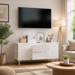 White High Gloss TV Cabinet with Drawers and Compartments